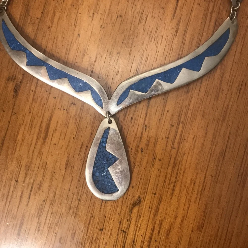 Alpaca Mexico silver turquoise necklace - Picture 2 of 5